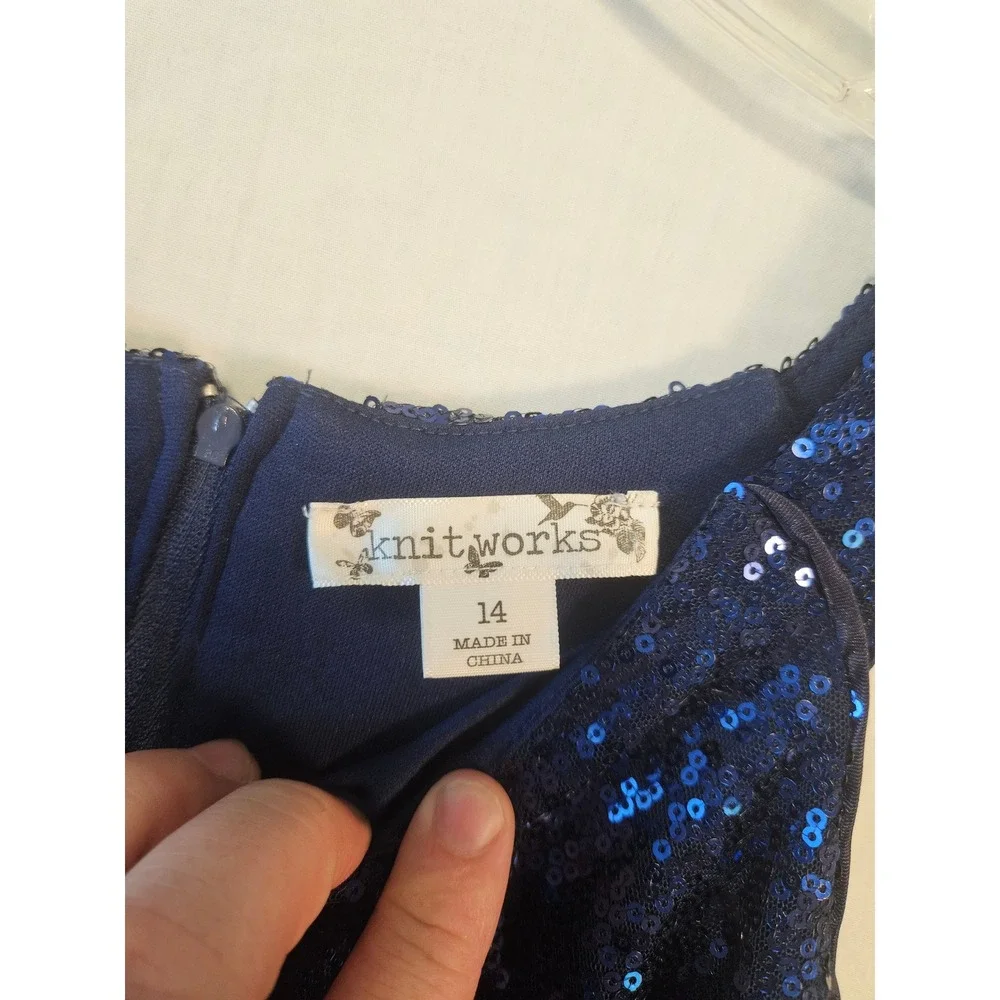 Knit Works Girls Blue Sequin Black Velvet Wide Leg Jumpsuit Size 14 7974273